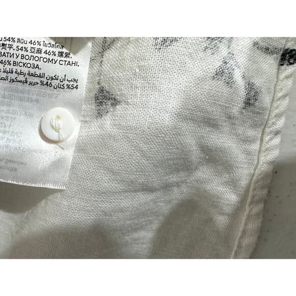 H&M Crop Top Size XS White Floral Deep Vneck Balloon Sleeves Linen Blend - Picture 5 of 9